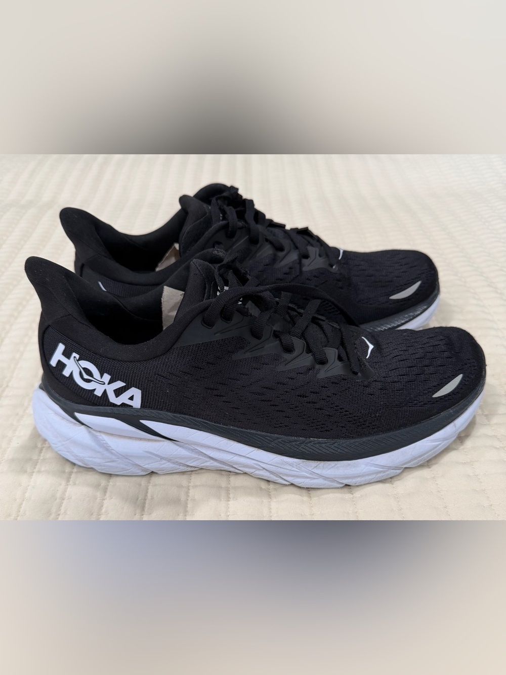 Hoka one one Clifton 8 Black & White Athletic Running Shoes